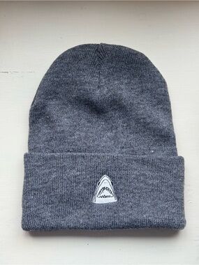 Gray Knit Beanie with Shark Patch - Womens Accessory